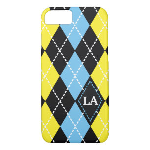 Argyle pattern black, yellow, blue monogram Case-Mate iPhone case