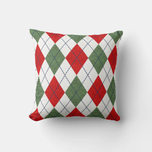Argyle Pattern Diamond Design Geometric red, green Throw Pillow