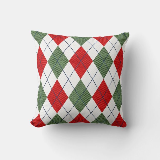 Argyle Pattern Diamond Design Geometric red, green Throw Pillow (Front)