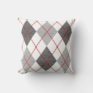 Argyle Pattern Diamond Design Geometric White Throw Pillow