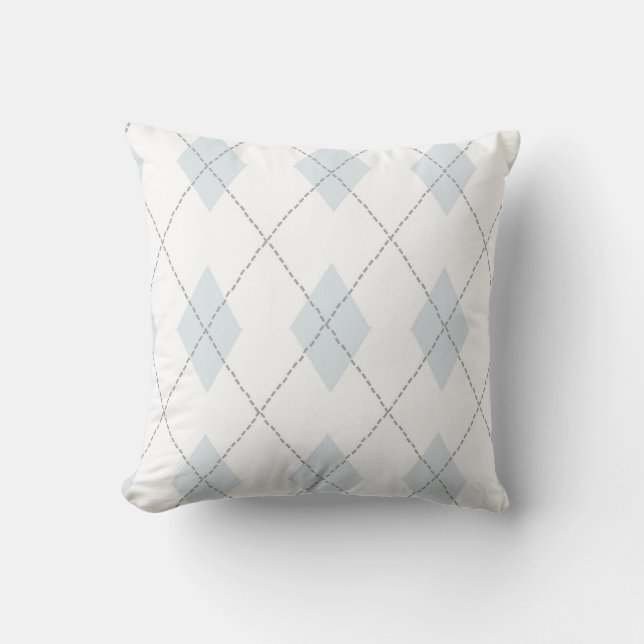 Argyle Pattern Diamond Design Geometric White Throw Pillow (Front)