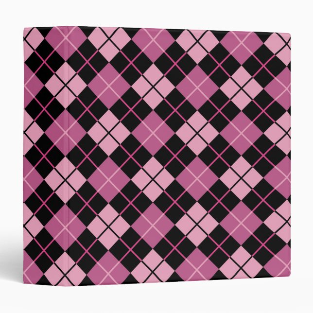 Argyle Pattern in Black and Pink Binder (Front/Spine)