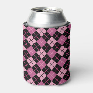Argyle Pattern in Black and Pink Can Cooler