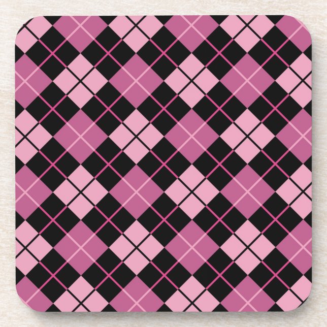 Argyle Pattern in Black and Pink Coaster (Front)