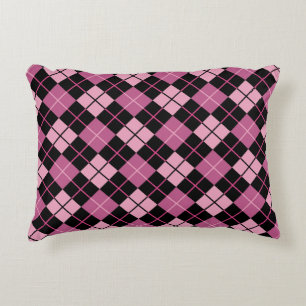 Argyle Pattern in Black and Pink Decorative Pillow