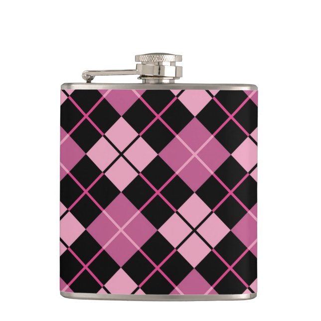 Argyle Pattern in Black and Pink Hip Flask (Front)