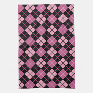 Argyle Pattern in Black and Pink Kitchen Towel