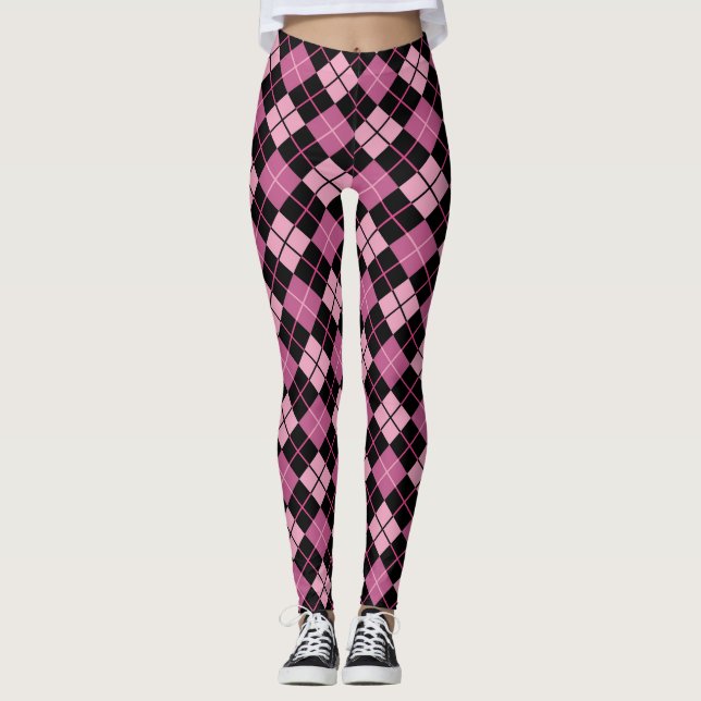 Argyle Pattern in Black and Pink Leggings (Front)