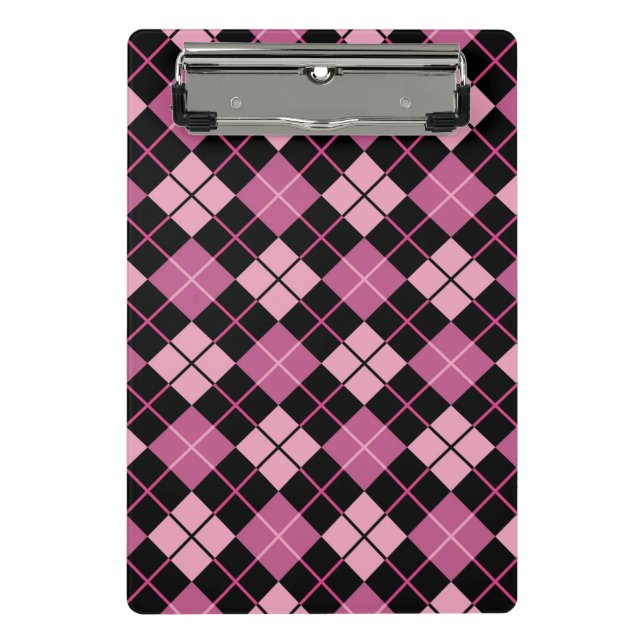 Argyle Pattern in Black and Pink Mini Clipboard (Front)