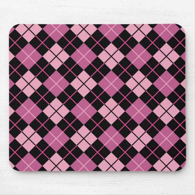 Argyle Pattern in Black and Pink Mouse Pad (Front)