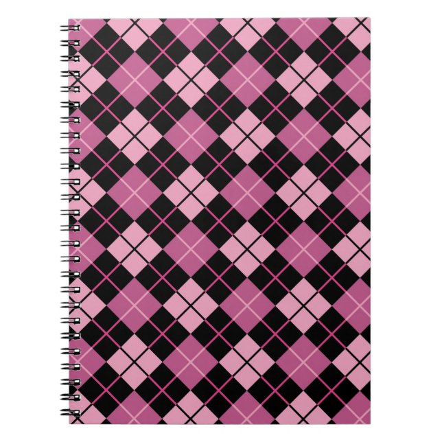 Argyle Pattern in Black and Pink Notebook (Front)