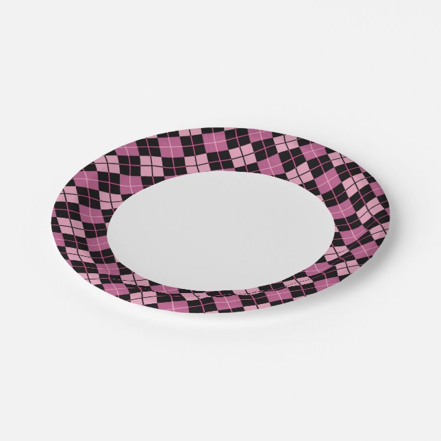 Argyle Pattern in Black and Pink Paper Plate (Angled)