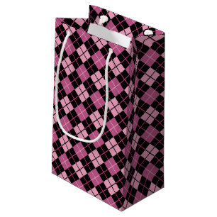 Argyle Pattern in Black and Pink Small Gift Bag