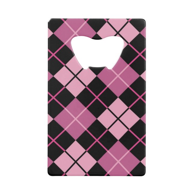 Argyle Pattern in Black and Pink Wallet Bottle Opener (Front)