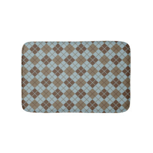 Argyle Pattern in Blue and Taupe Bath Mat