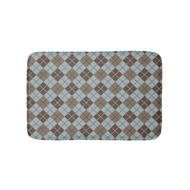 Argyle Pattern in Blue and Taupe Bath Mat (Front)