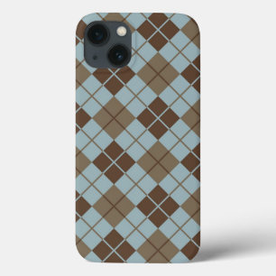 Argyle Pattern in Blue and Taupe iPhone 13 Case
