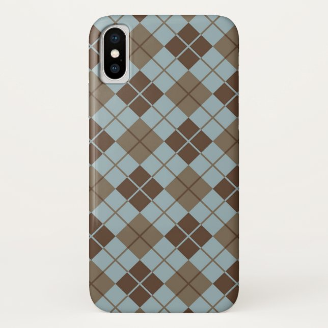 Argyle Pattern in Blue and Taupe Case-Mate iPhone Case (Back)