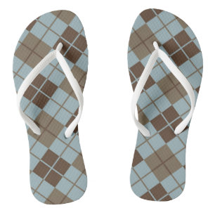 Argyle Pattern in Blue and Taupe Flip Flops