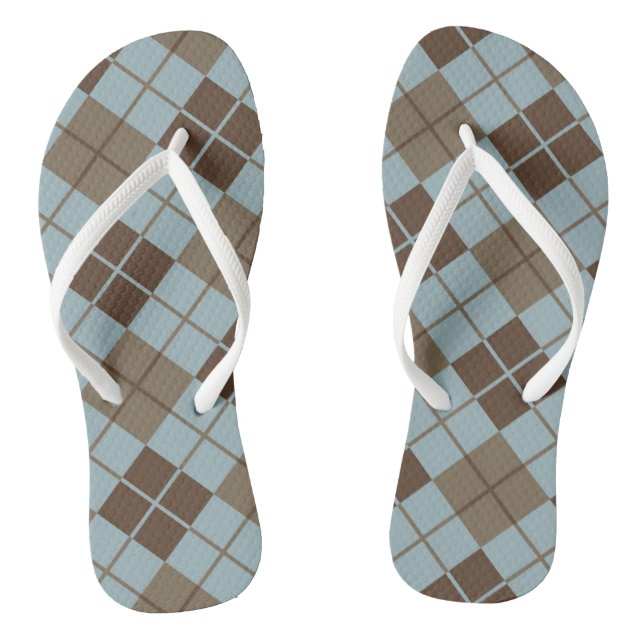 Argyle Pattern in Blue and Taupe Flip Flops (Footbed)