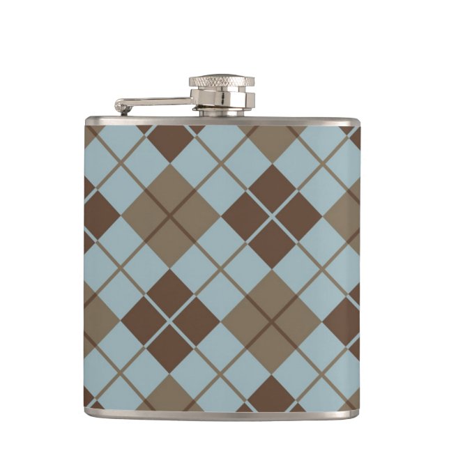 Argyle Pattern in Blue and Taupe Hip Flask (Front)