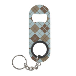 Argyle Pattern in Blue and Taupe Keychain Bottle Opener