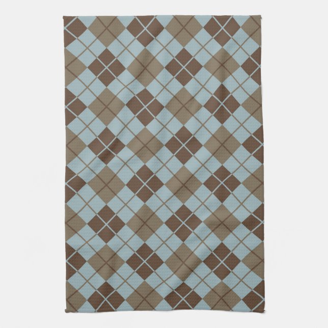Argyle Pattern in Blue and Taupe Kitchen Towel (Vertical)