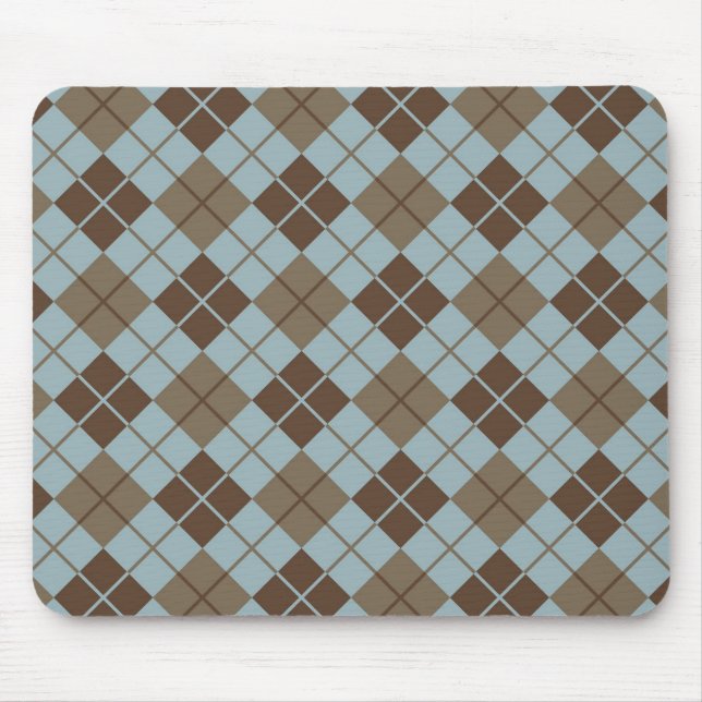 Argyle Pattern in Blue and Taupe Mouse Pad (Front)