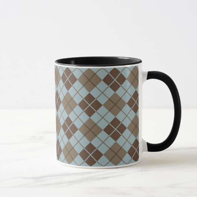 Argyle Pattern in Blue and Taupe Mug (Right)