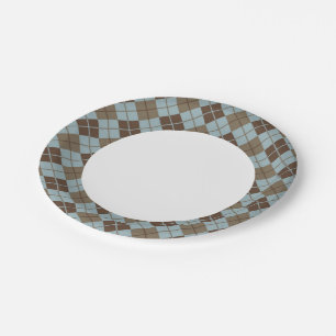 Argyle Pattern in Blue and Taupe Paper Plate