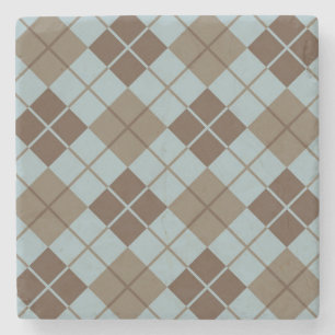 Argyle Pattern in Blue and Taupe Stone Coaster
