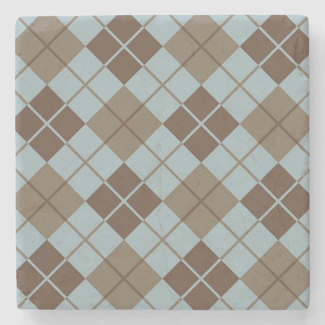Argyle Pattern in Blue and Taupe Stone Coaster (Front)