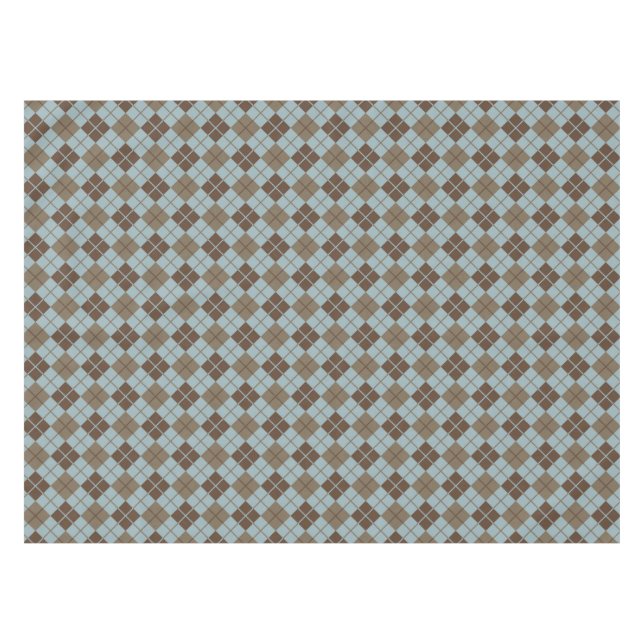 Argyle Pattern in Blue and Taupe Tablecloth (Front (Horizontal))