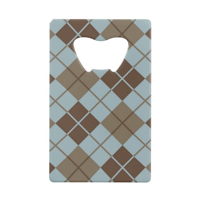 Argyle Pattern in Blue and Taupe Wallet Bottle Opener (Front)