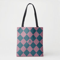 Argyle pattern monogram ocean blue pink tote bag