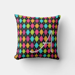 Argyle Pattern Multi Colour Diamonds Initial Pillo Throw Pillow