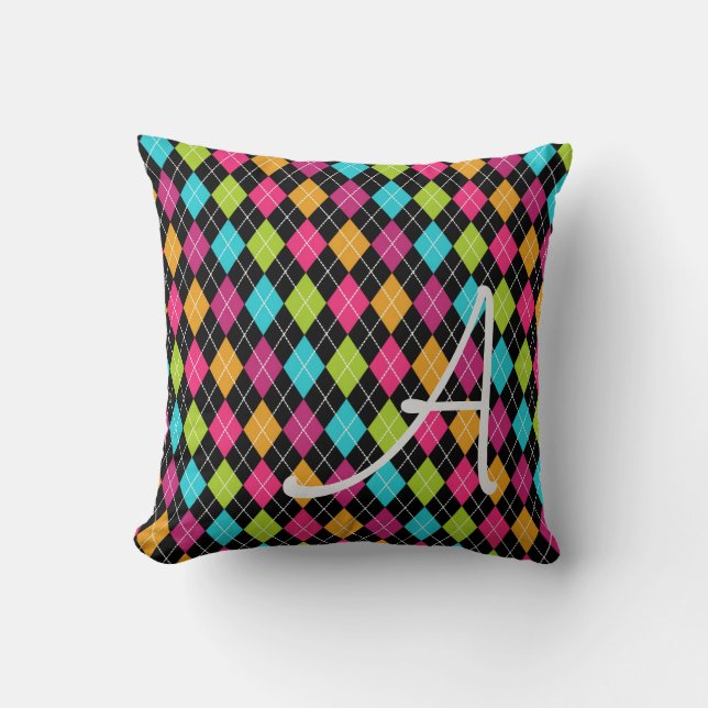 Argyle Pattern Multi Colour Diamonds Initial Pillo Throw Pillow (Front)