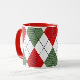 Argyle pattern red and green mug