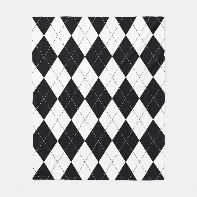 Argyle pattern seamless in black and white. Geomet Fleece Blanket (Front)