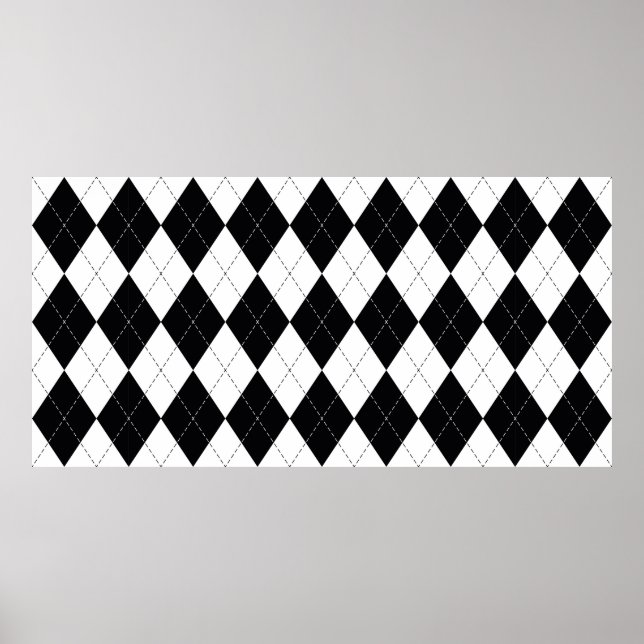 Argyle pattern seamless in black and white. Geomet Poster (Front)
