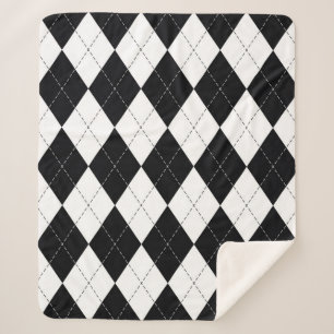 Argyle pattern seamless in black and white. Geomet Sherpa Blanket