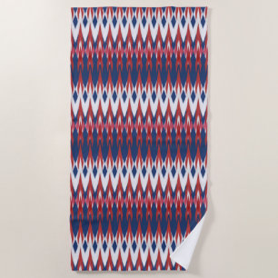Argyle Pattern White Blue Red Ikat Technique       Beach Towel