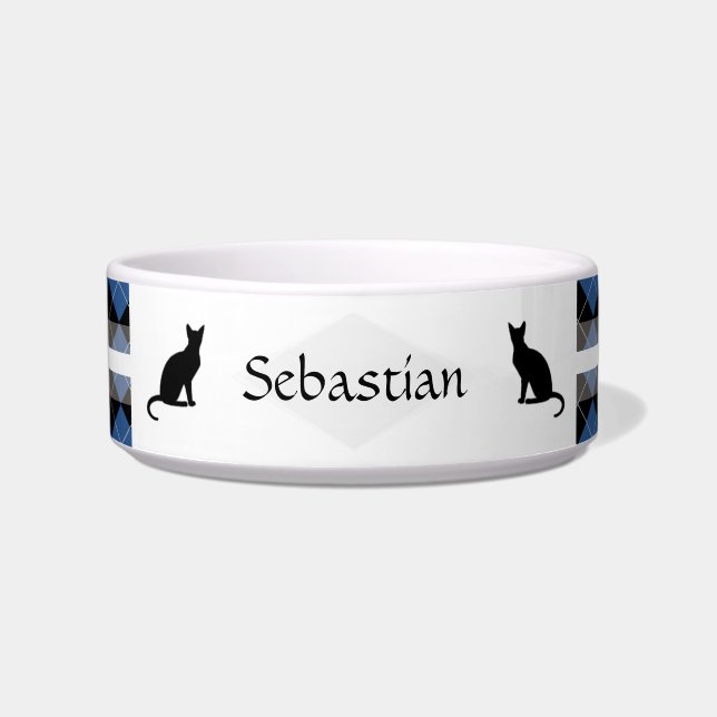 Argyle Personalizable  Cat Food Bowl (Front)