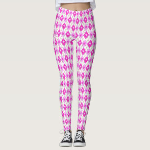 Argyle Pink Diamonds Hearts Pattern Leggings