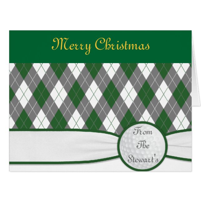 Argyle plaid Christmas card.. (Front Horizontal)