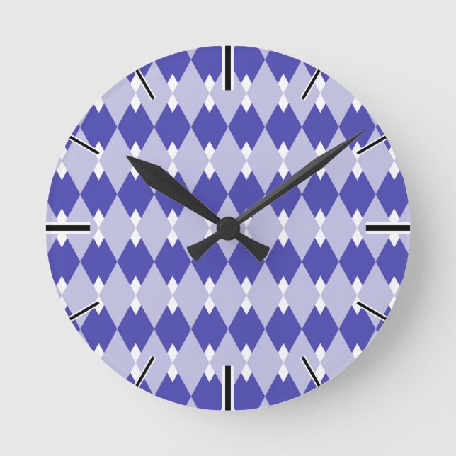 Argyle Plaid Pattern_4A46B0 Round Clock (Front)