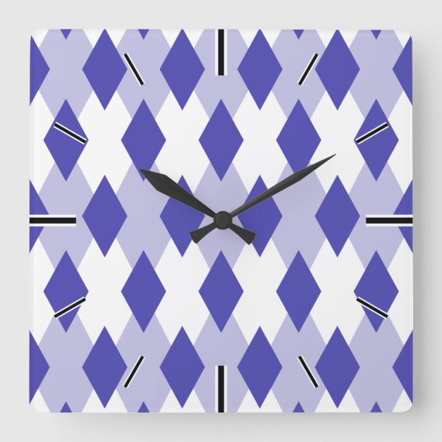 Argyle Plaid Pattern_4A46B0 Square Wall Clock (Front)