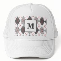 Argyle Plaid Red Grey Silver Golf Custom Monogram