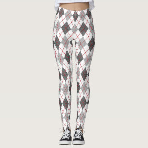 Argyle Plaid Red Grey Silver Leggings