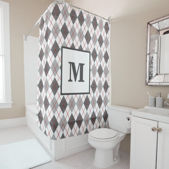 Argyle Plaid Red Grey Silver Monogram (In Situ)